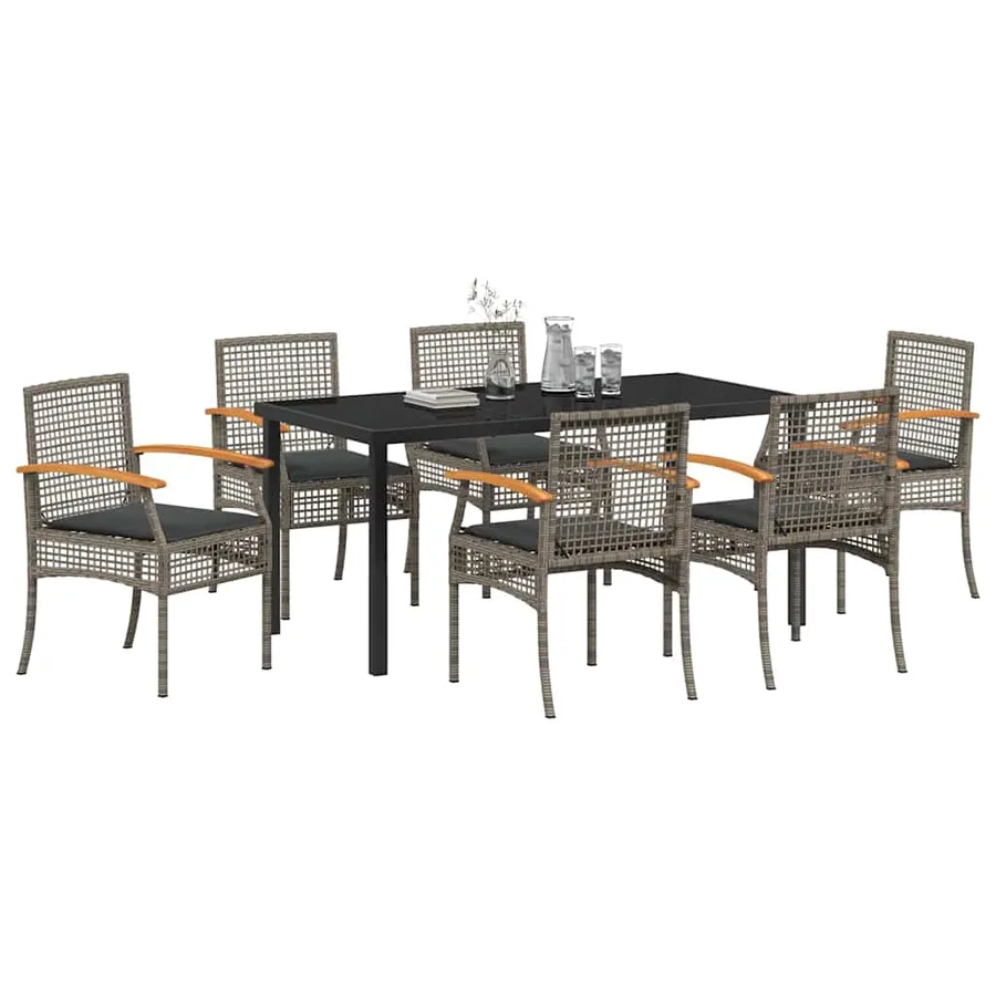 Ensemble de salle à manger pour jardin 7 pcs Gris et Noir Rotin - 3