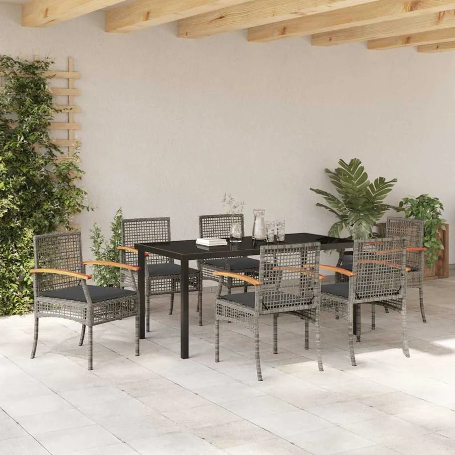 Ensemble de salle à manger pour jardin 7 pcs Gris et Noir Rotin - 4
