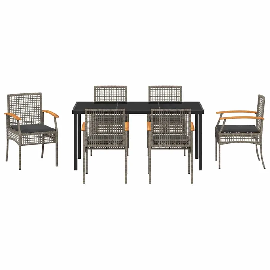 Ensemble de salle à manger pour jardin 7 pcs Gris et Noir Rotin - 7