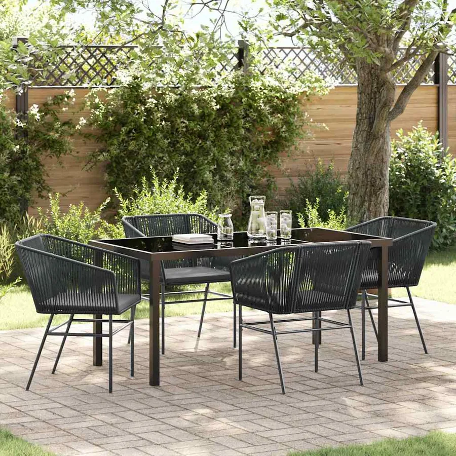 Ensemble de salle à manger pour jardin avec coussin 5 pcs Noir