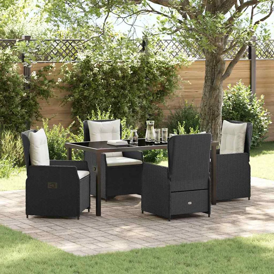 Ensemble de salle à manger pour jardin 5 pcs Noir polyrotin