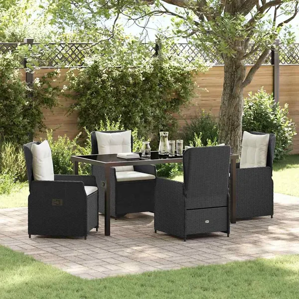 Ensemble de salle à manger pour jardin 5 pcs Noir polyrotin