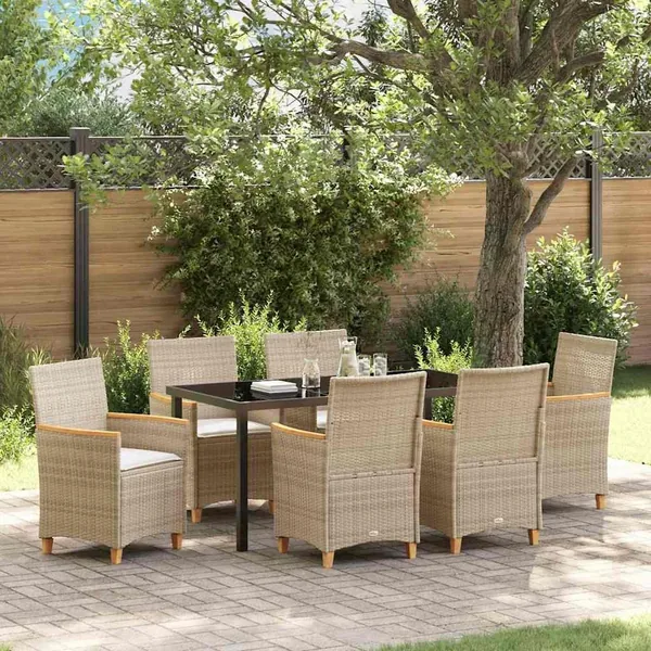 Ensemble de salle à manger pour jardin 7 pcs Beige polyrotin