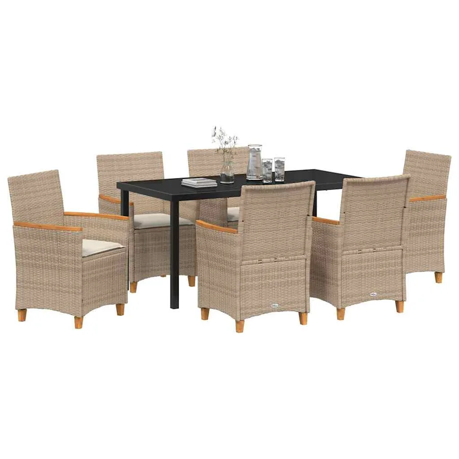 Ensemble de salle à manger pour jardin 7 pcs Beige polyrotin - 3