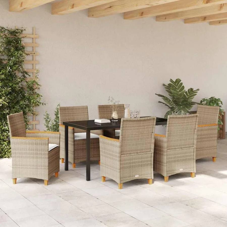 Ensemble de salle à manger pour jardin 7 pcs Beige polyrotin - 4