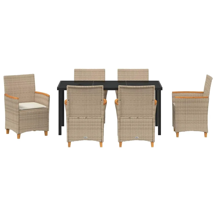Ensemble de salle à manger pour jardin 7 pcs Beige polyrotin - 7