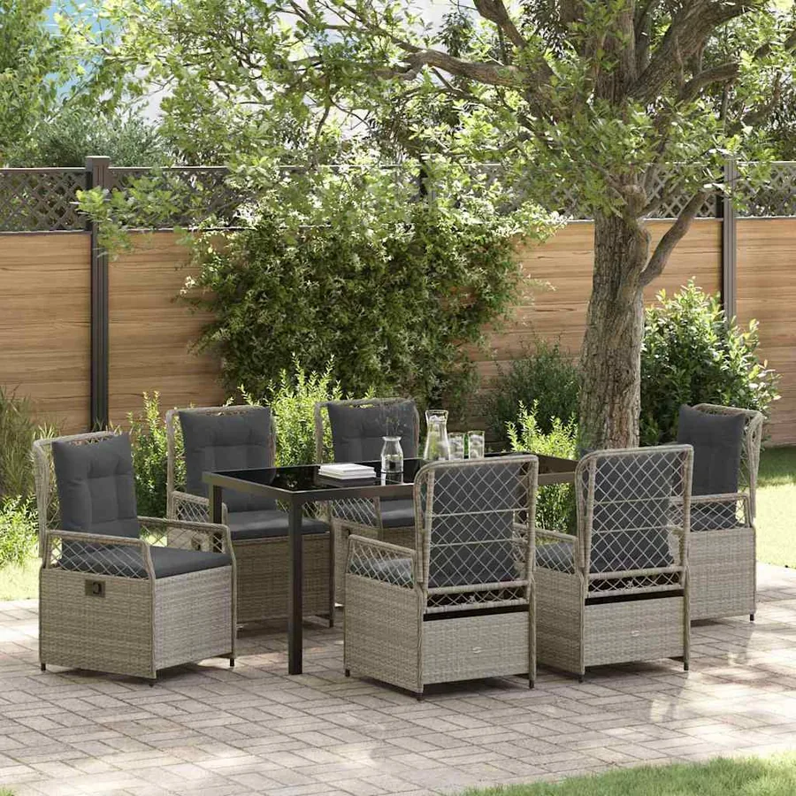 Ensemble de salle à manger pour jardin 7 pcs Gris clair