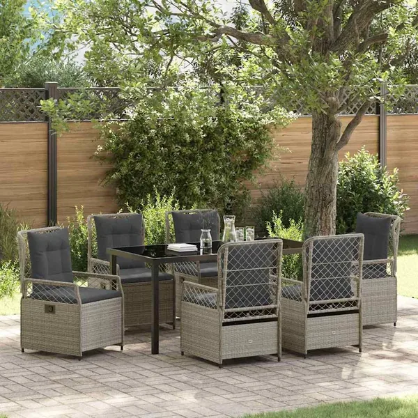 Ensemble de salle à manger pour jardin 7 pcs Gris clair