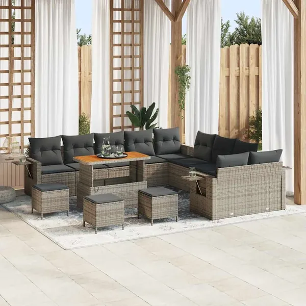 Ensemble de canapé de jardin 14 pcs Gris polyrotin