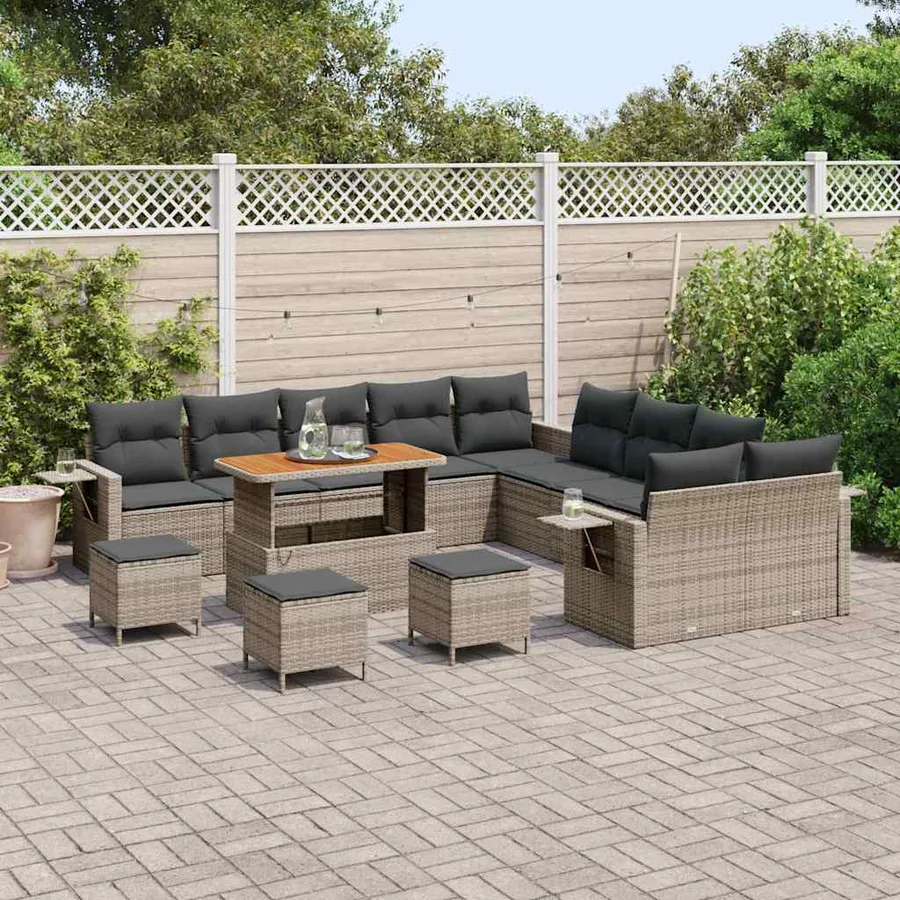 Ensemble de canapé de jardin 14 pcs Gris polyrotin - 3