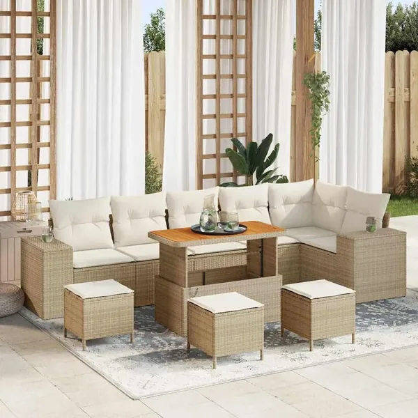 Ensemble de canapé de jardin 10 pcs Beige polyrotin