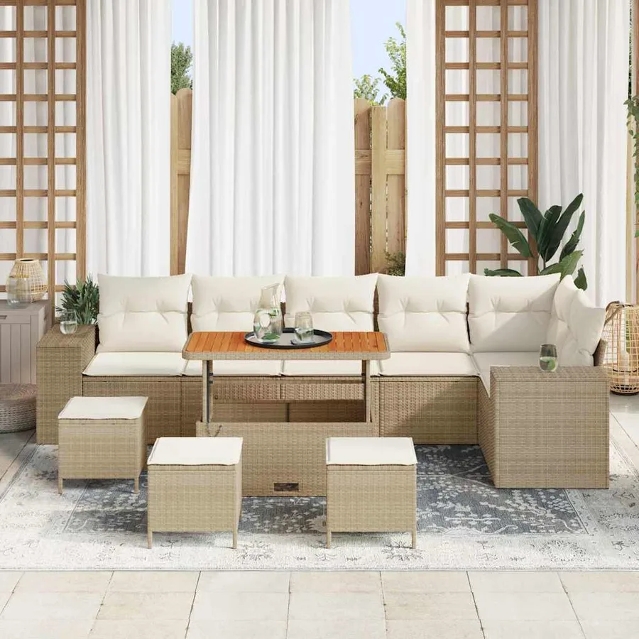 Ensemble de canapé de jardin 10 pcs Beige polyrotin - 3
