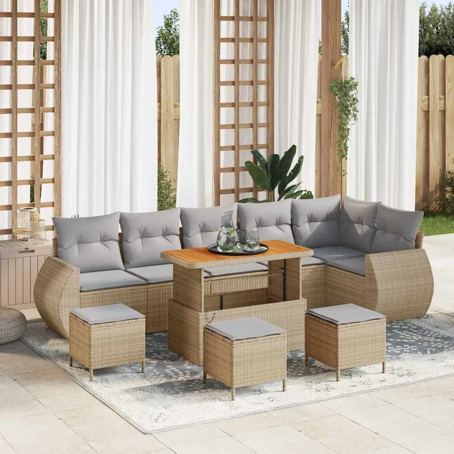 Ensemble de canapé de jardin 10 pcs Beige polyrotin