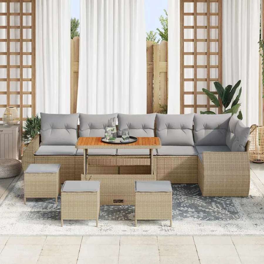 Ensemble de canapé de jardin 10 pcs Beige polyrotin - 3