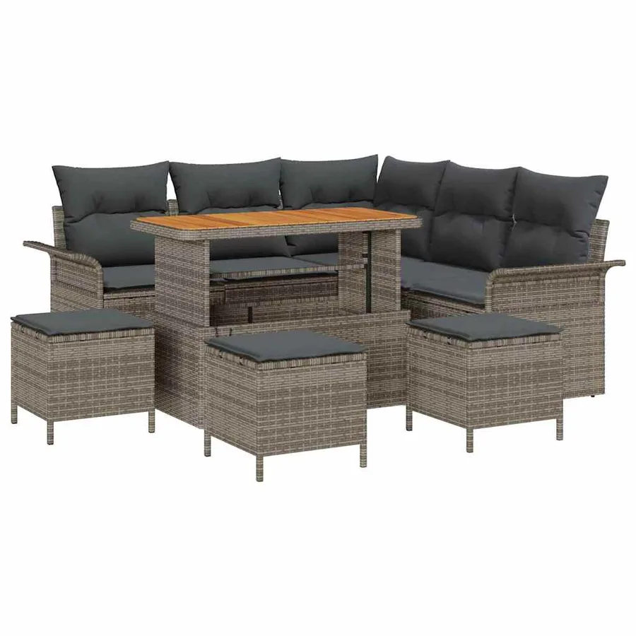Ensemble de canapé de jardin avec coussin 9 pcs Gris polyrotin - 2