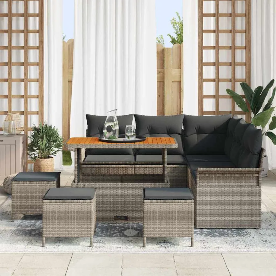 Ensemble de canapé de jardin avec coussin 9 pcs Gris polyrotin - 3