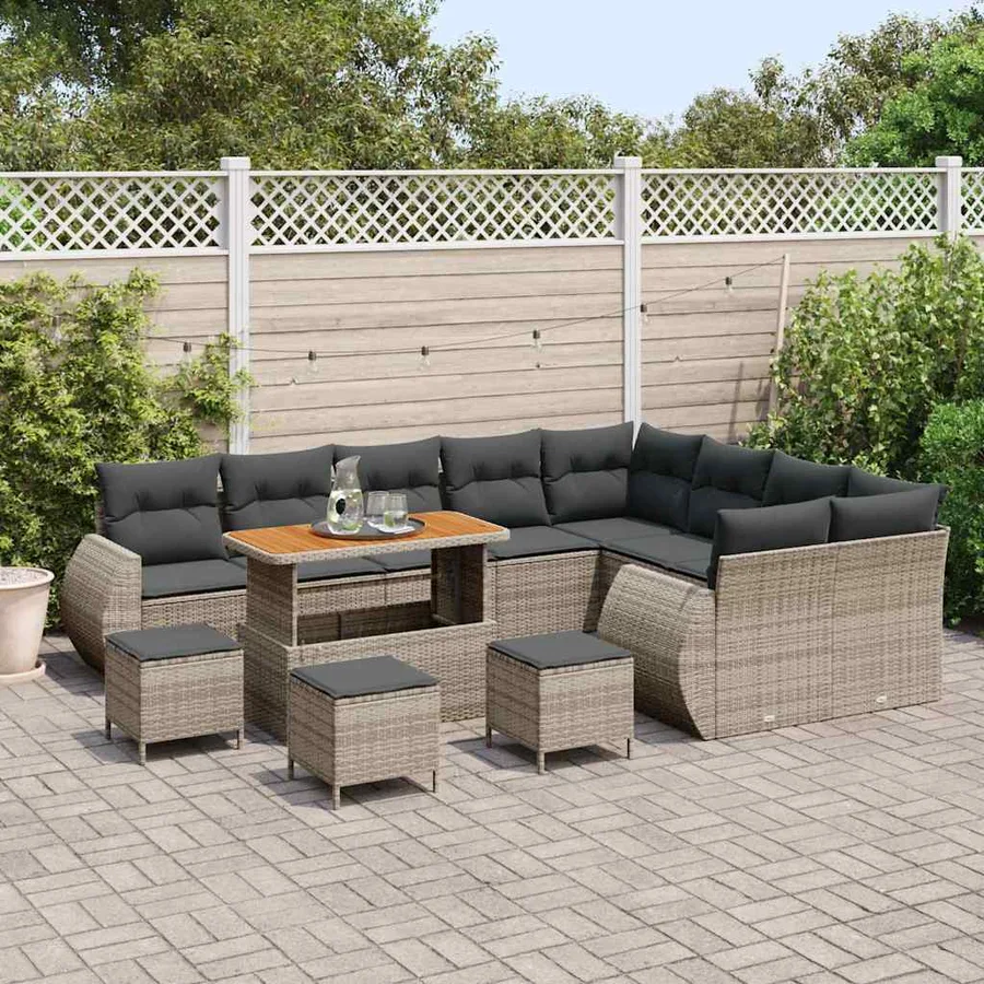 Ensemble de canapé de jardin 13 pcs Gris polyrotin - 3