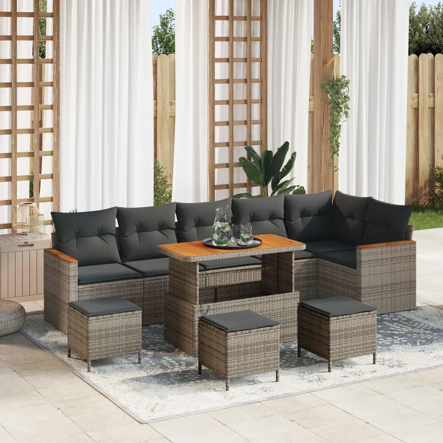 Ensemble de canapé de jardin 10 pcs Gris polyrotin