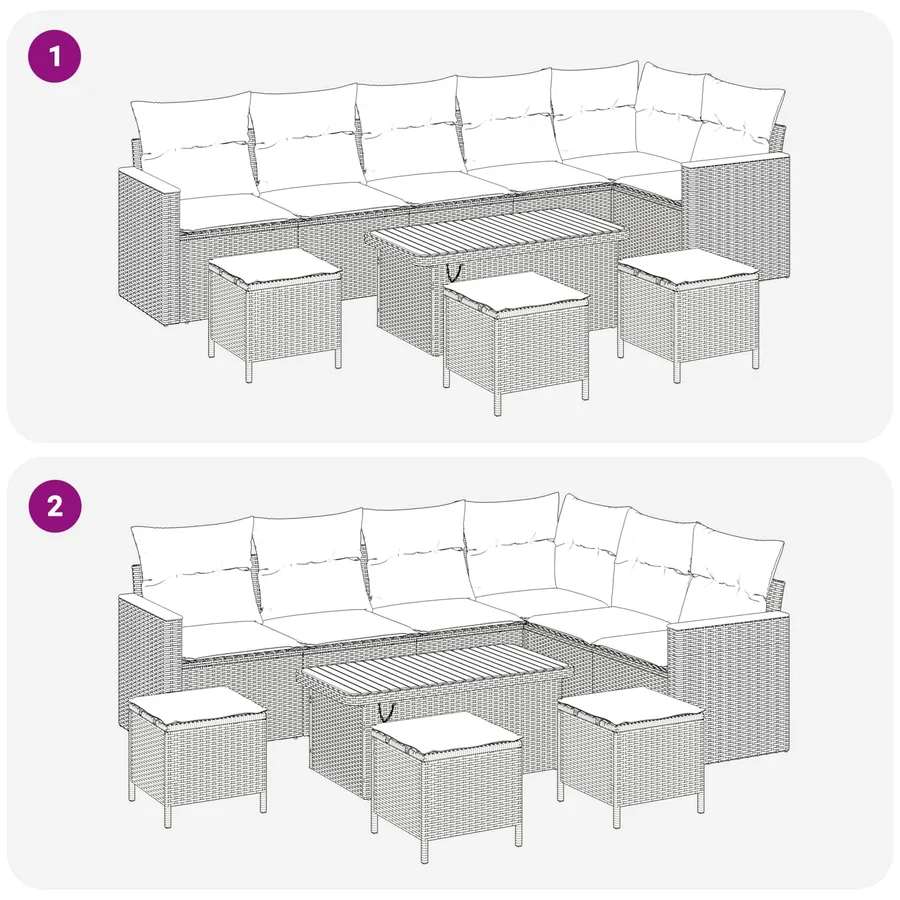 Ensemble de canapé de jardin 10 pcs Gris polyrotin - 10