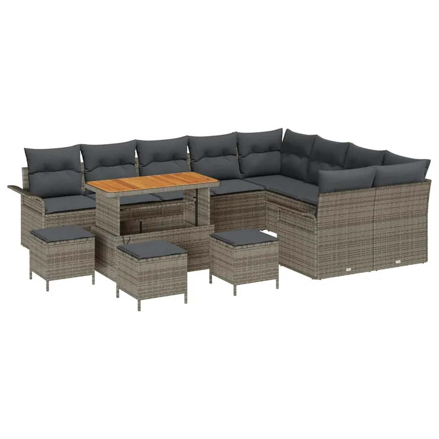 Ensemble de canapé de jardin avec coussin 13 pcs Gris polyrotin - 2
