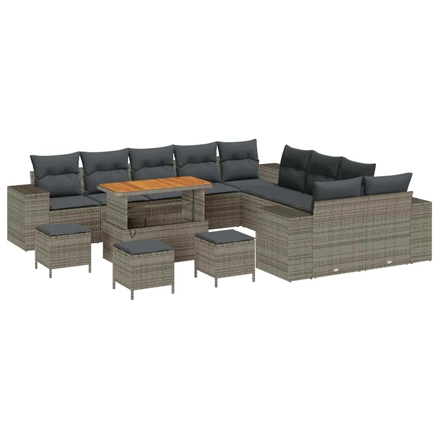 Ensemble de canapé de jardin avec coussin 14 pcs Gris polyrotin - 2