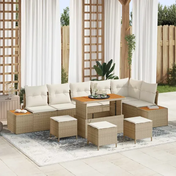Ensemble de canapé de jardin avec coussin 10 pcs Beige et crème