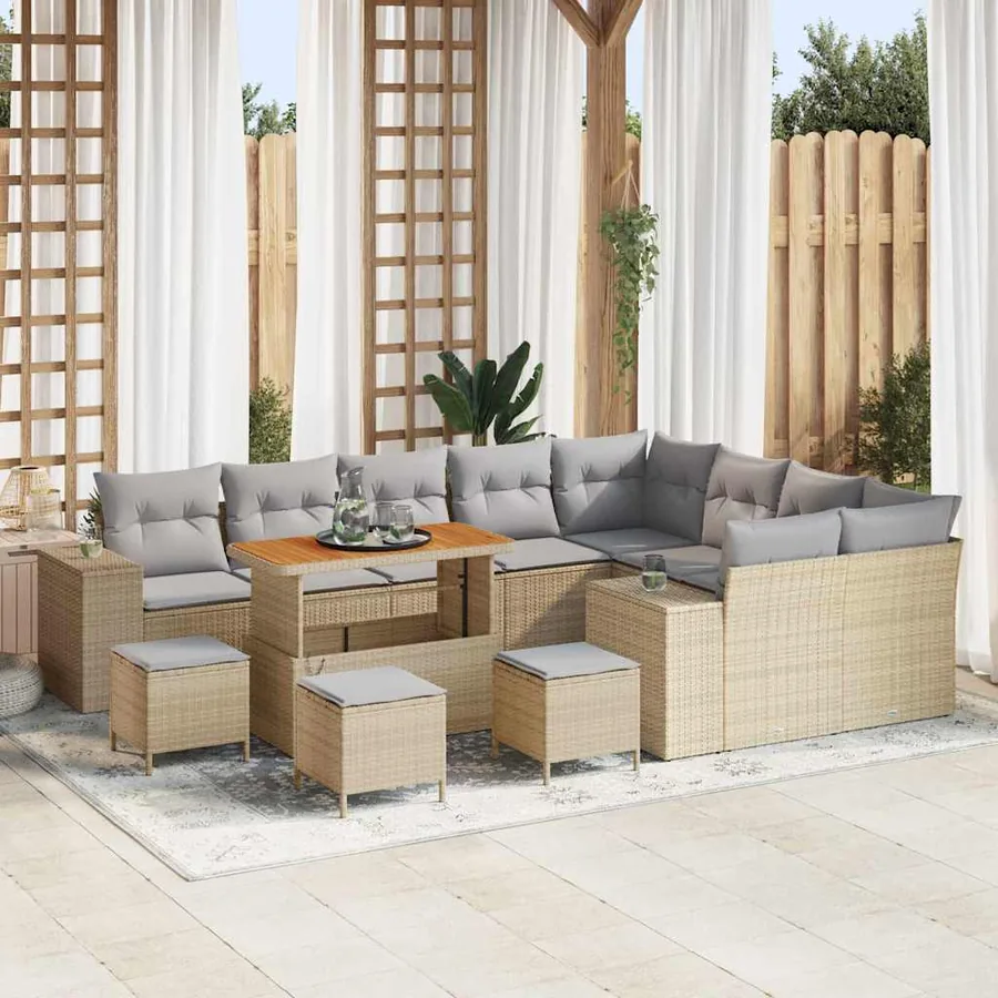 Ensemble de canapé de jardin 13 pcs Beige polyrotin