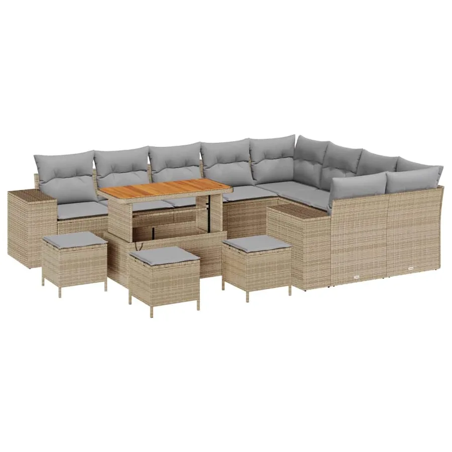 Ensemble de canapé de jardin 13 pcs Beige polyrotin - 2