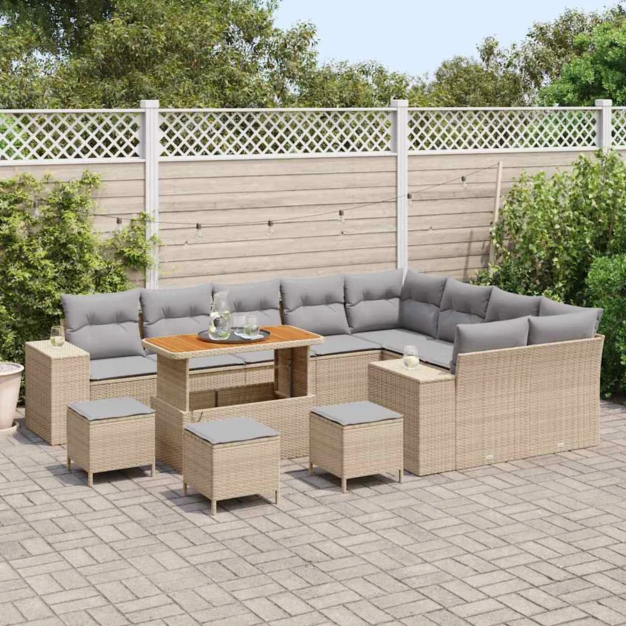 Ensemble de canapé de jardin 13 pcs Beige polyrotin - 3