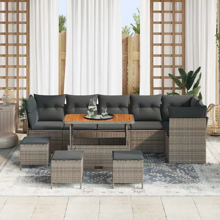 Ensemble de canapé de jardin avec coussin 10 pcs Gris - 3