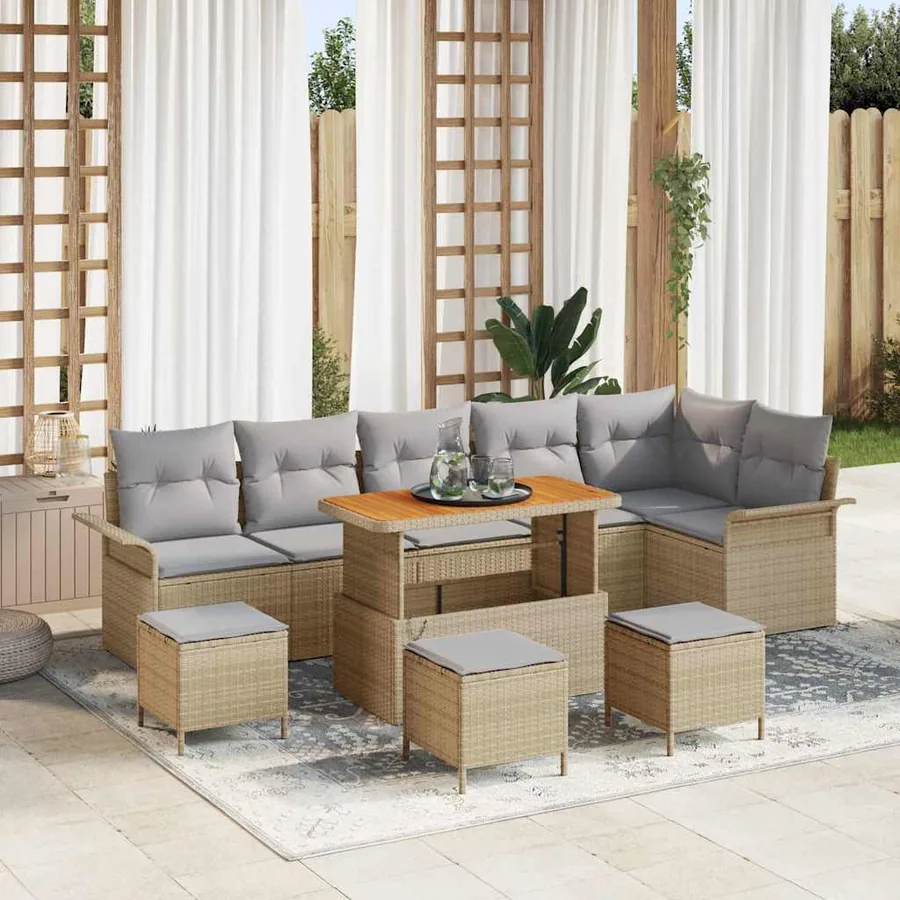 Ensemble de canapé de jardin 10 pcs Beige polyrotin