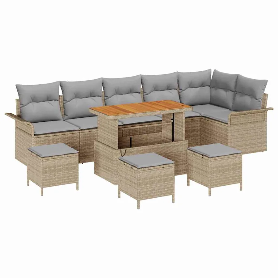 Ensemble de canapé de jardin 10 pcs Beige polyrotin - 2