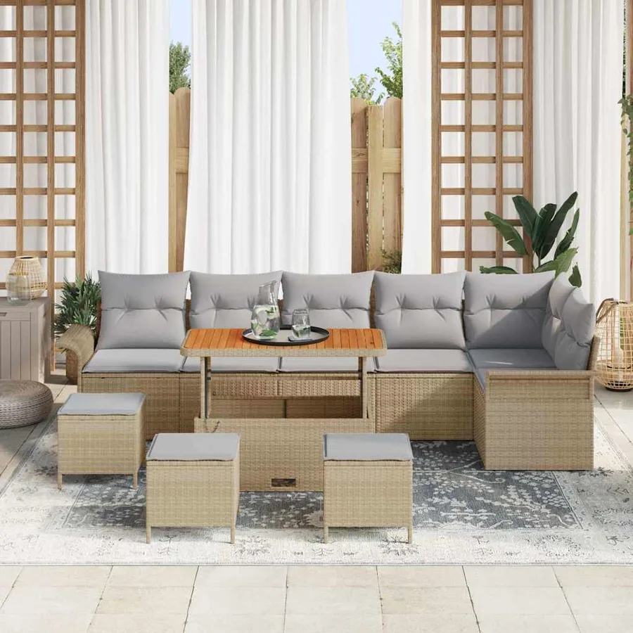 Ensemble de canapé de jardin 10 pcs Beige polyrotin - 3