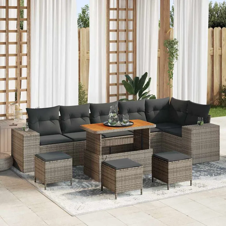 Ensemble de canapé de jardin 10 pcs Gris polyrotin
