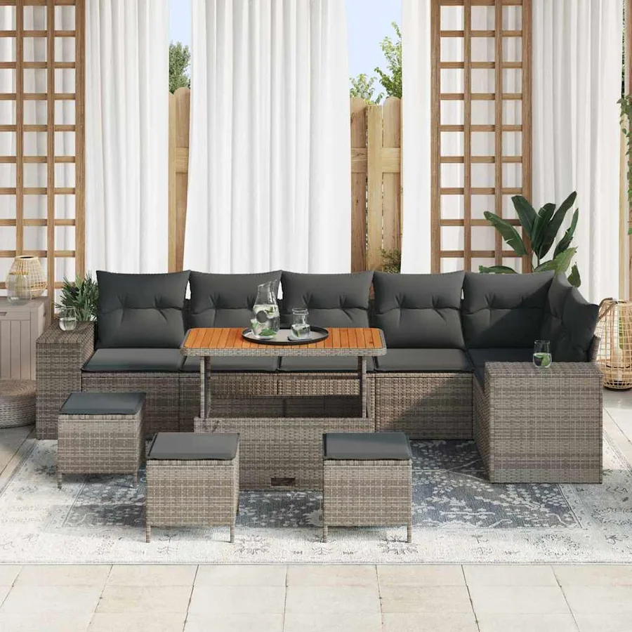 Ensemble de canapé de jardin 10 pcs Gris polyrotin - 3
