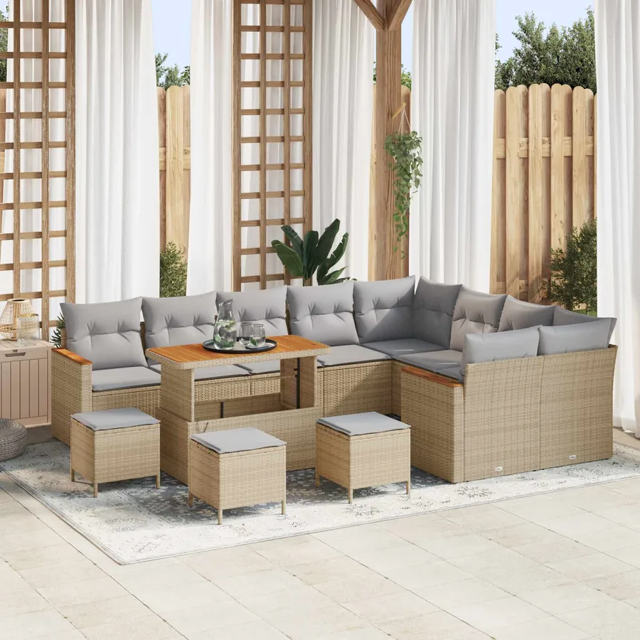 Ensemble de canapé de jardin 13 pcs Beige polyrotin