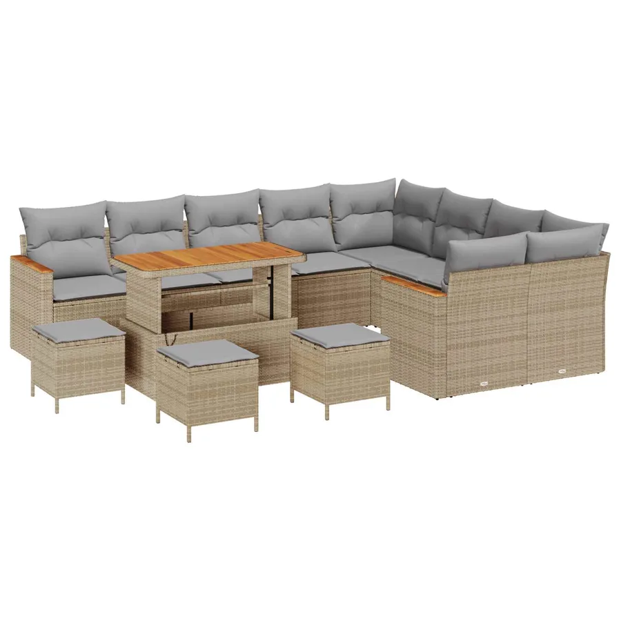Ensemble de canapé de jardin 13 pcs Beige polyrotin - 2