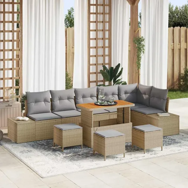 Ensemble de canapé de jardin 10 pcs Beige polyrotin