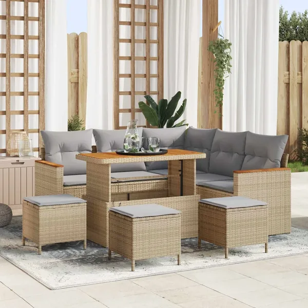 Ensemble de canapé de jardin 9 pcs Beige polyrotin
