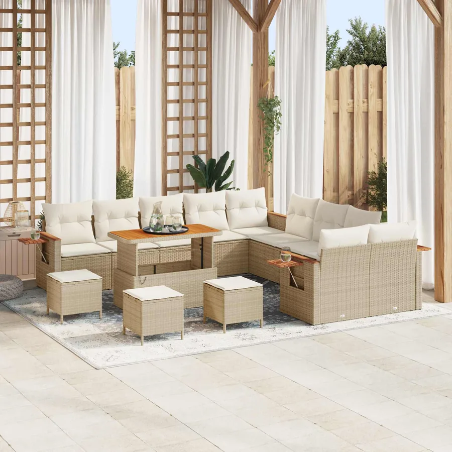 Ensemble de canapé de jardin 14 pcs Beige polyrotin