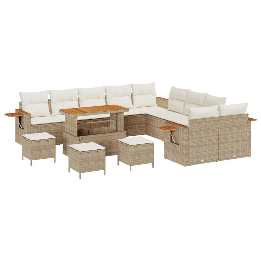 Ensemble de canapé de jardin 14 pcs Beige polyrotin - 2
