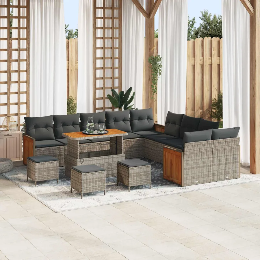 Ensemble de canapé de jardin avec coussin 14 pcs Gris