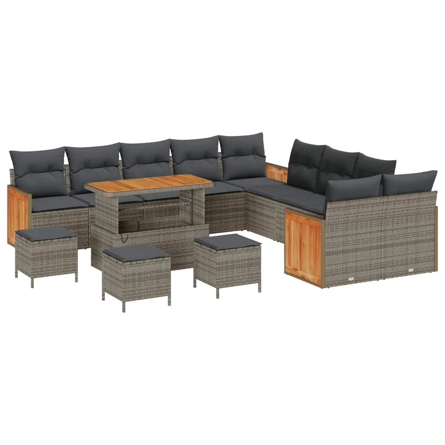 Ensemble de canapé de jardin avec coussin 14 pcs Gris - 2