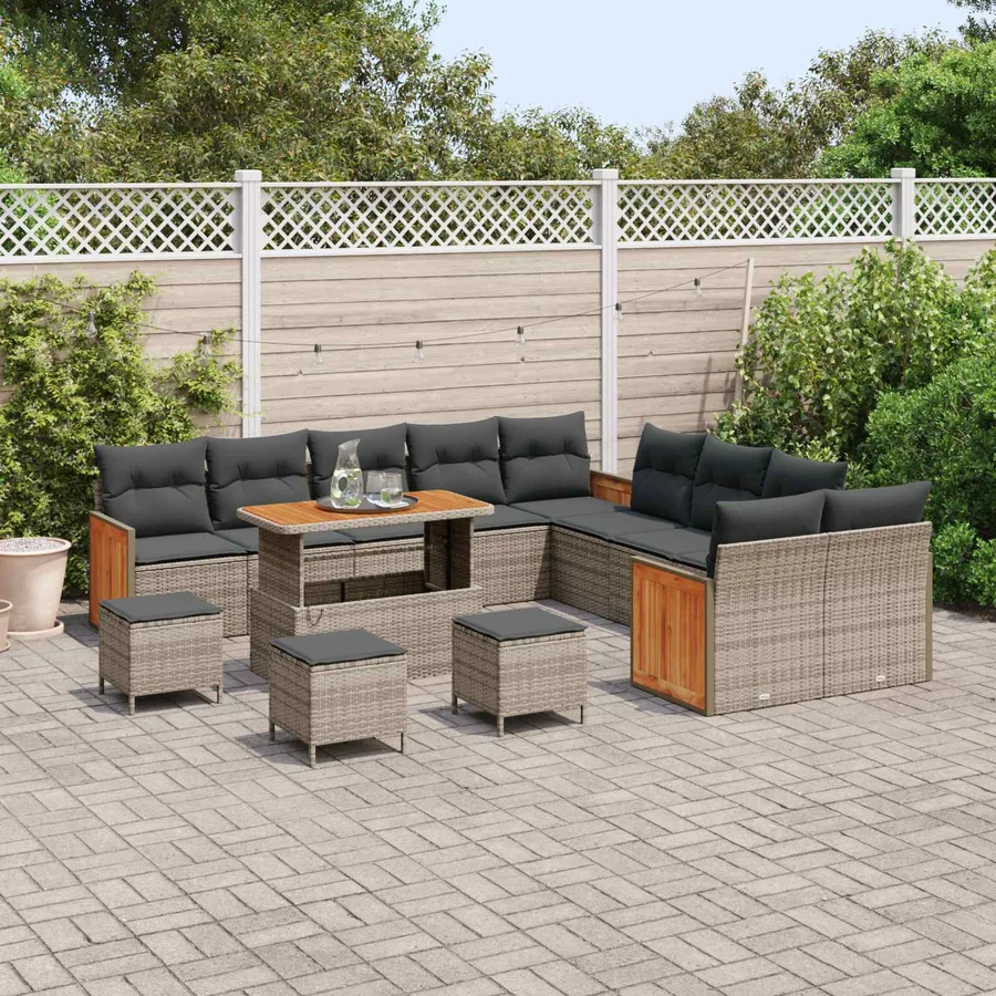 Ensemble de canapé de jardin avec coussin 14 pcs Gris - 3