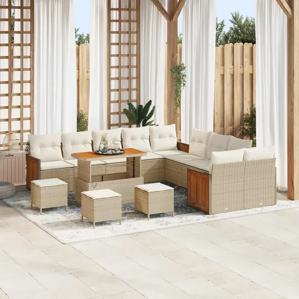 Ensemble de canapé de jardin avec coussin 14 pcs Beige et crème