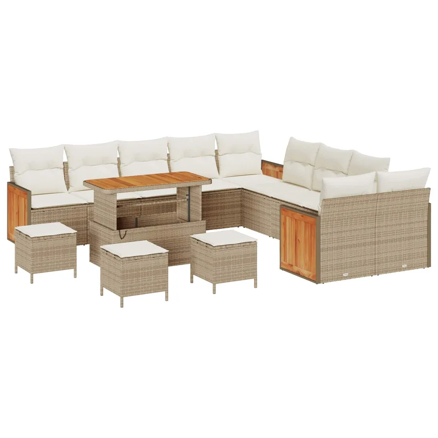 Ensemble de canapé de jardin avec coussin 14 pcs Beige et crème - 2
