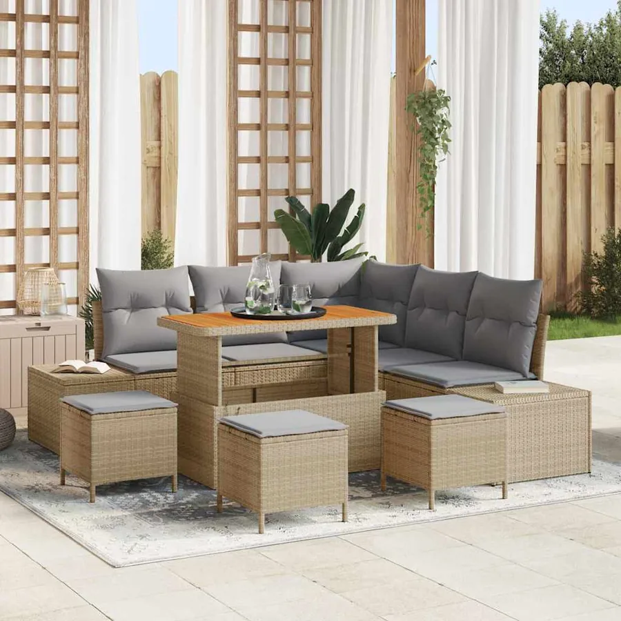 Ensemble de canapé de jardin 9 pcs Beige Poly rotin