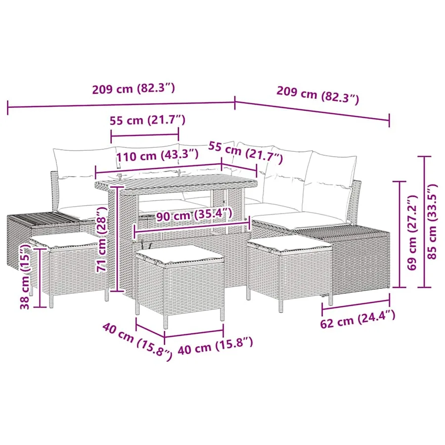 Ensemble de canapé de jardin 9 pcs Beige Poly rotin - 14