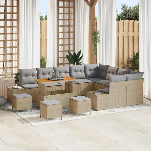 Ensemble de canapé de jardin 13 pcs Beige Poly rotin