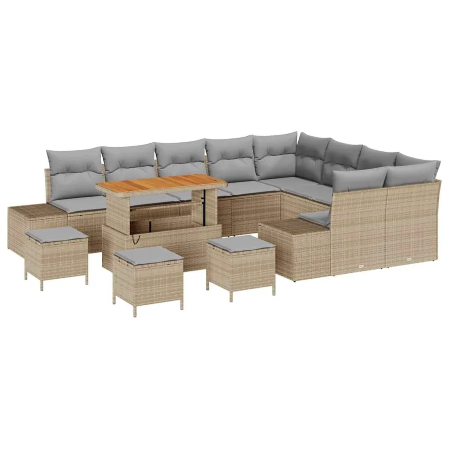 Ensemble de canapé de jardin 13 pcs Beige Poly rotin - 2